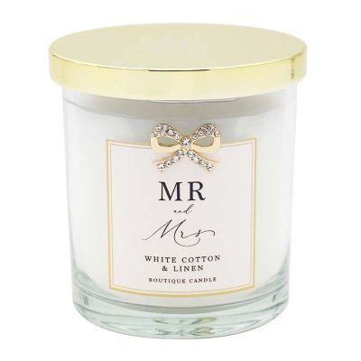Mr & Mrs Candle White Cotton & Linen