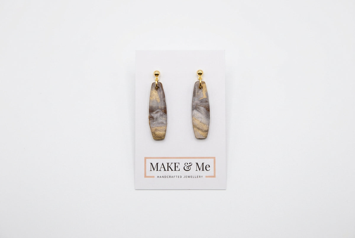 Brown Marble Leather Paddle Drop Earrings