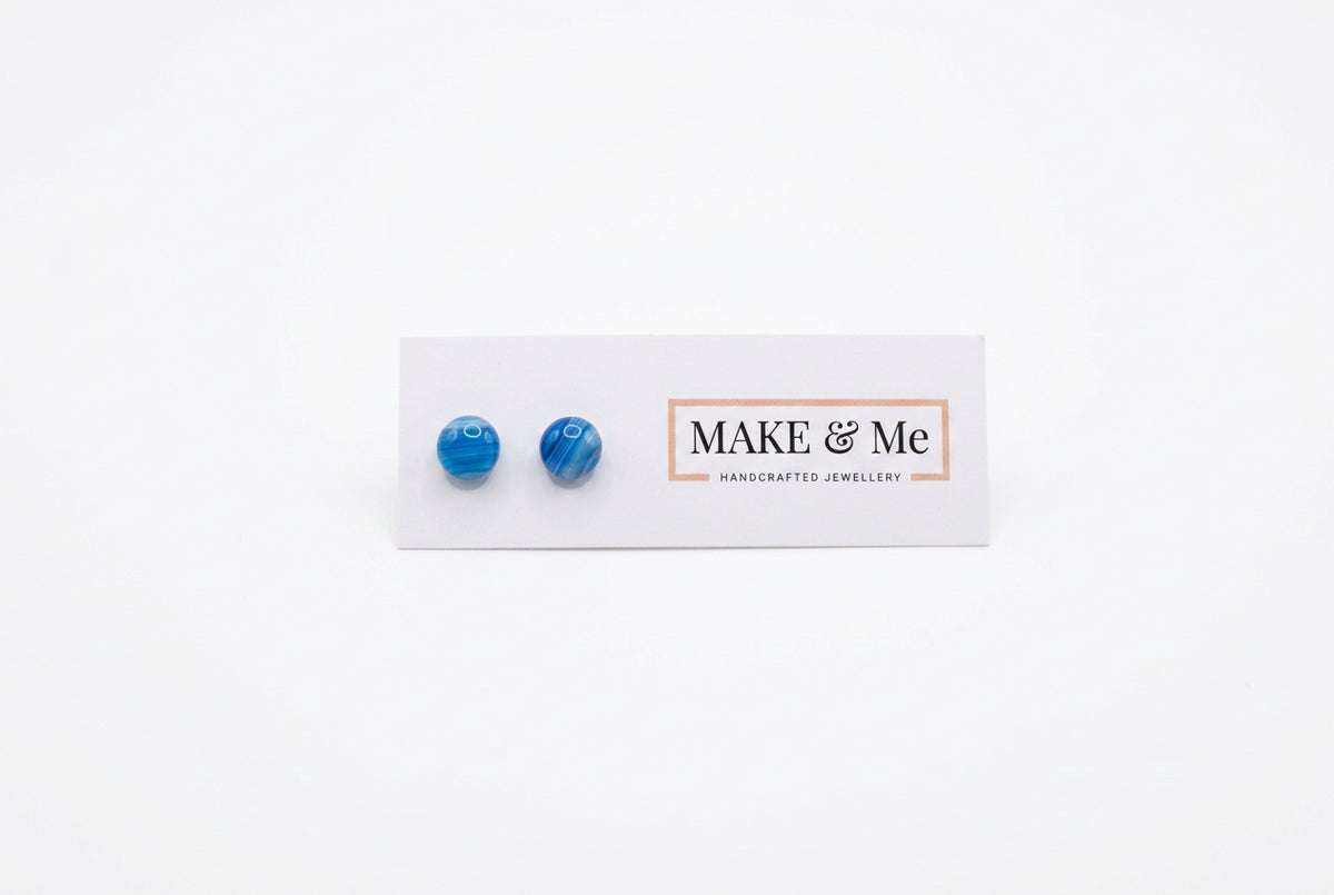 Hand Painted Dot Stud Earrings Blue