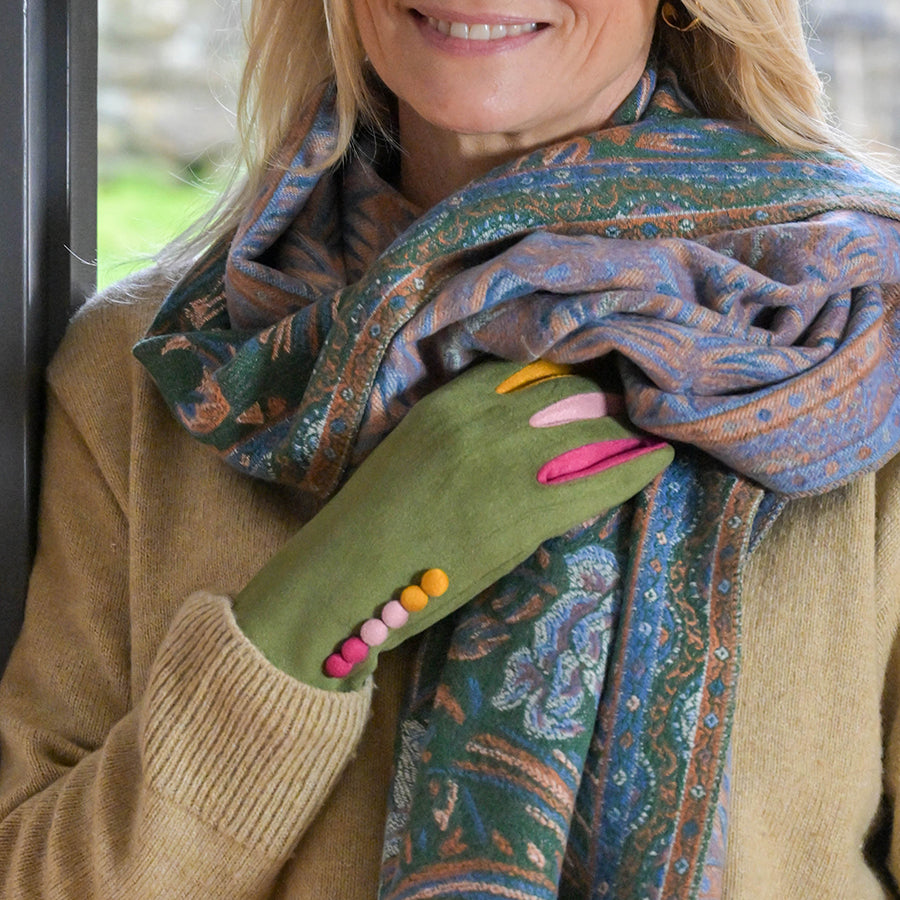 Faux Suede Gloves in Olive