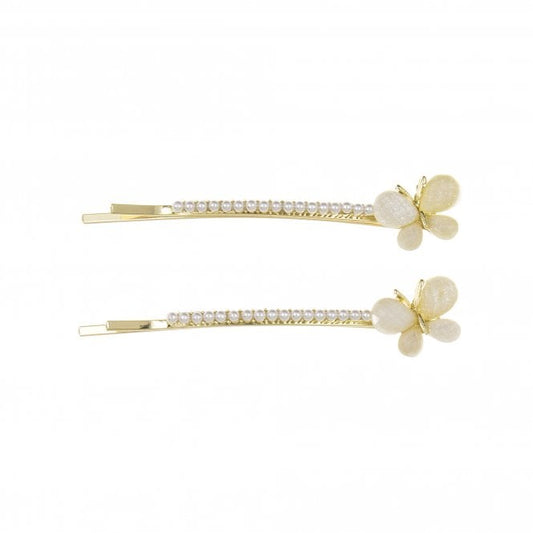 Set of Two Butterfly & Pearl Hair Grips