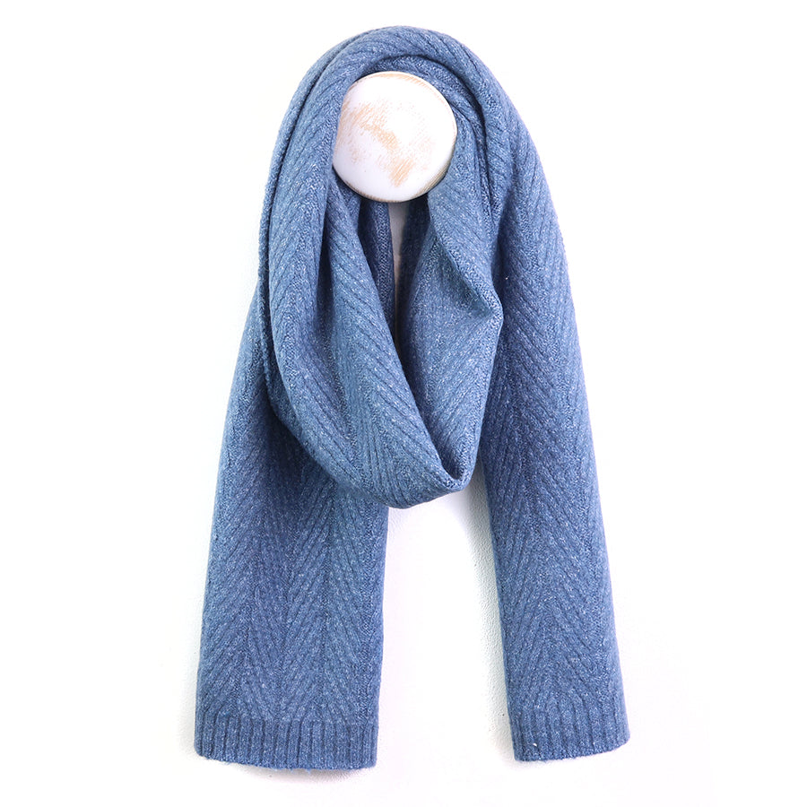 Herringbone Knit Scarf Denim Blue