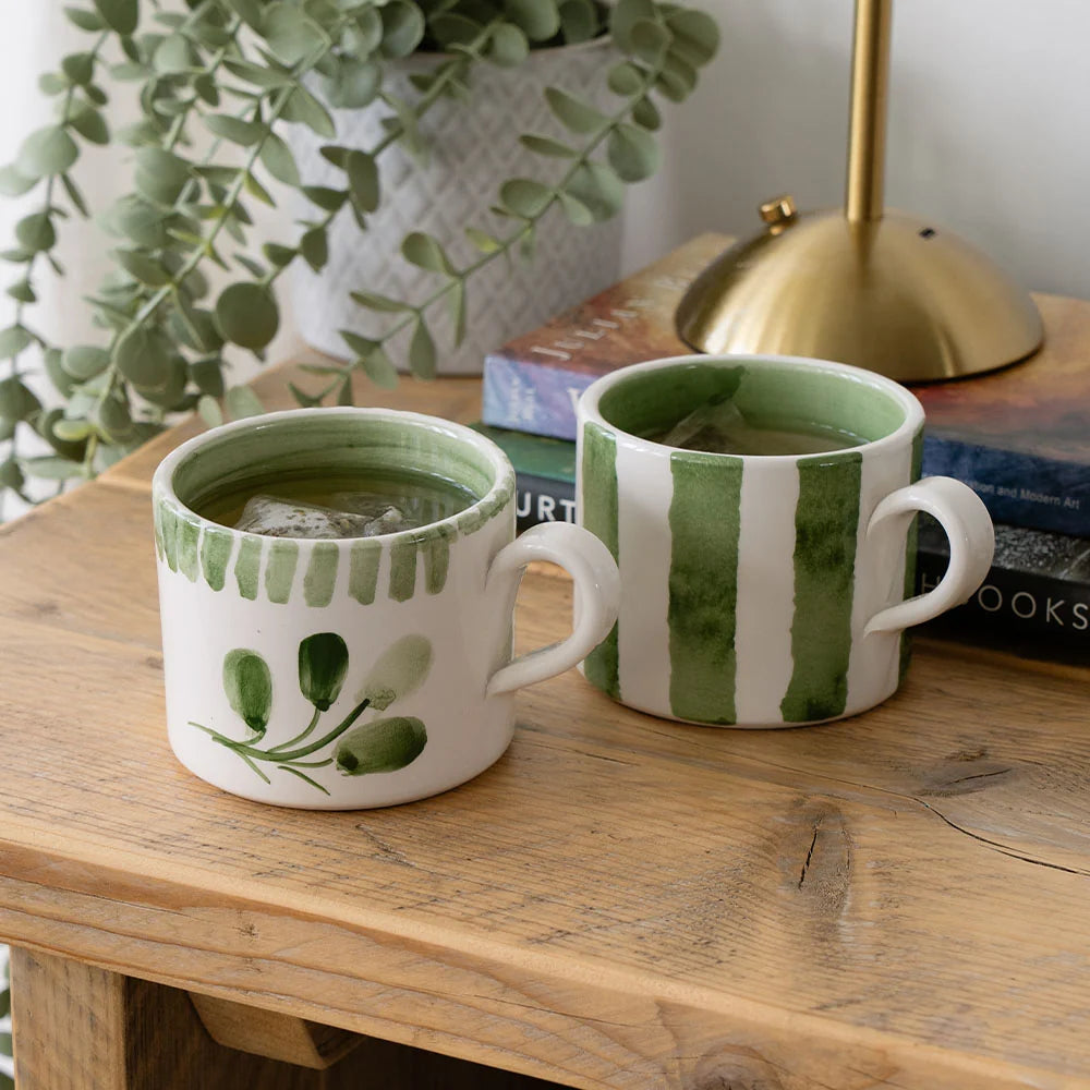 Striped Large Ceramic Mug Green