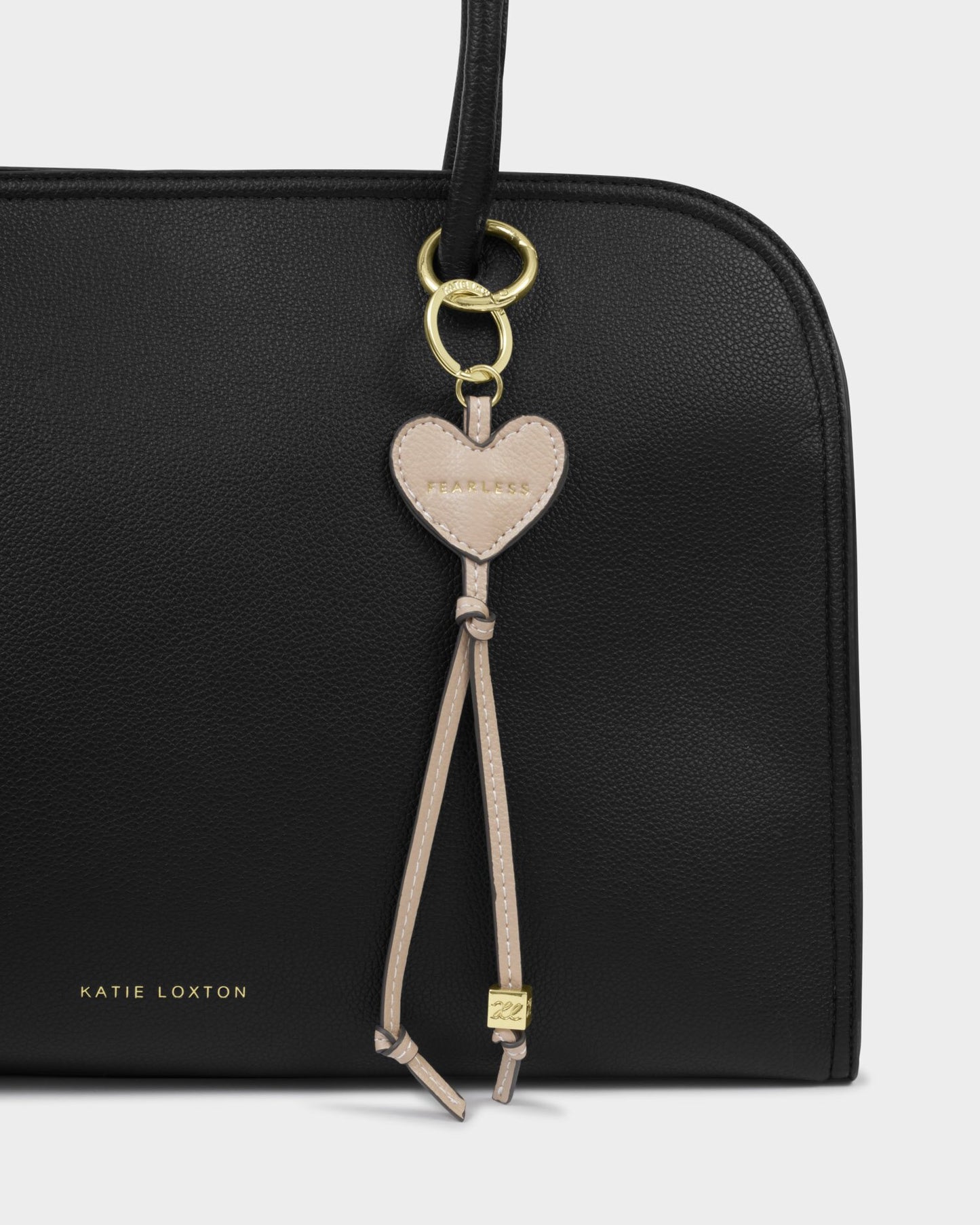 Katie Loxton Heart Bag Charm Keyring 'Fearless' in Latte