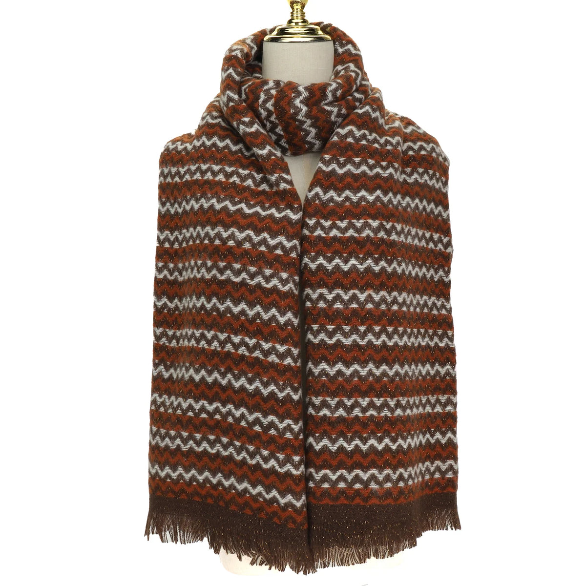 Stripe Knit Fringed Scarf Toffee