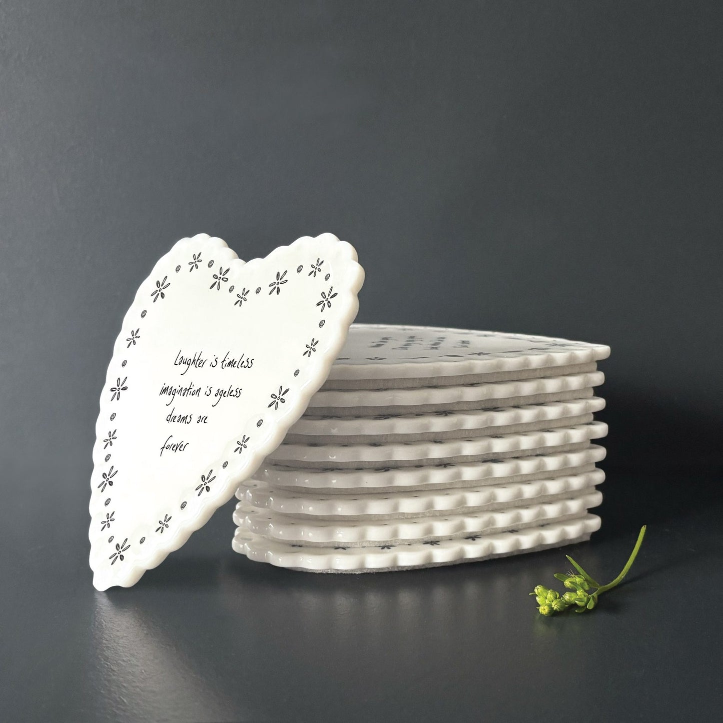 Porcelain Scalloped Heart Coaster Laughter Is Timeless