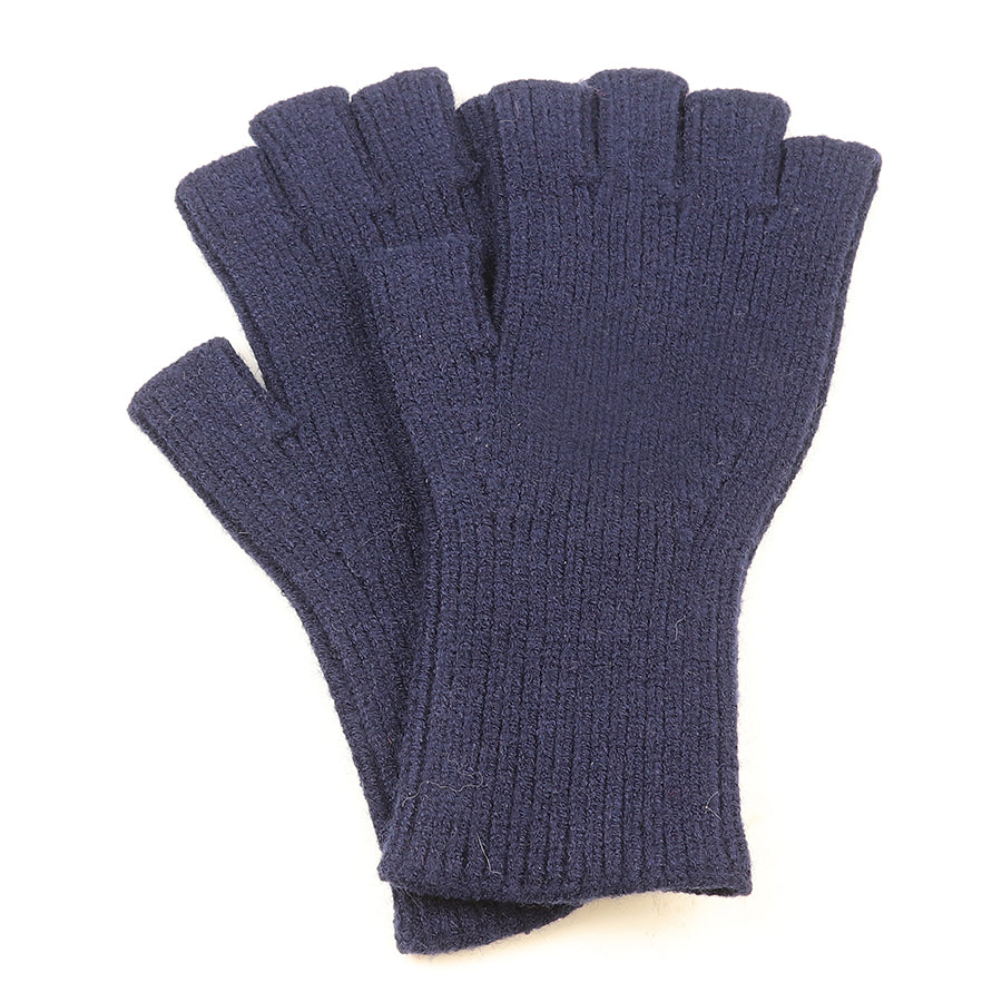 Ribbed Knit Fingerless Gloves Navy