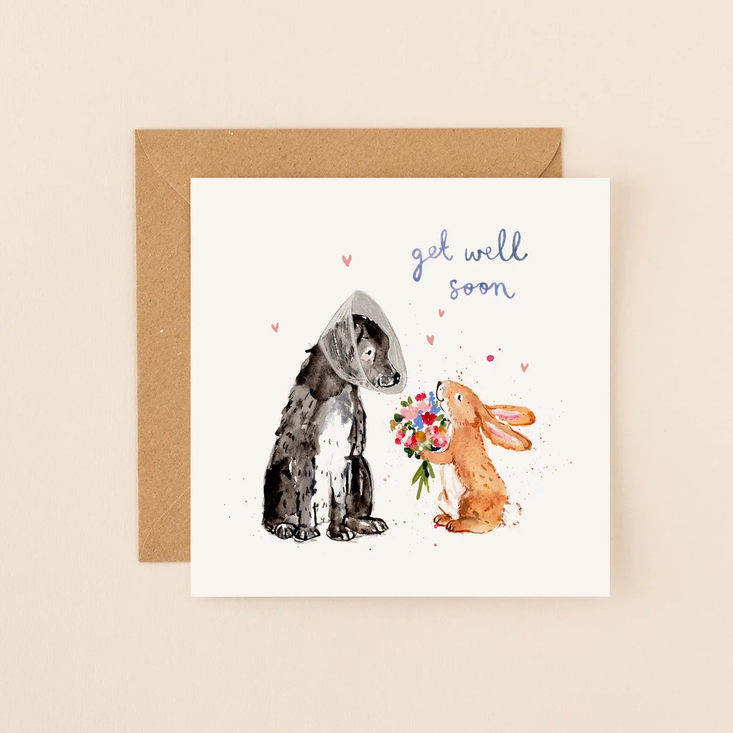 Get Well Soon Dog and Bunny Greetings Card