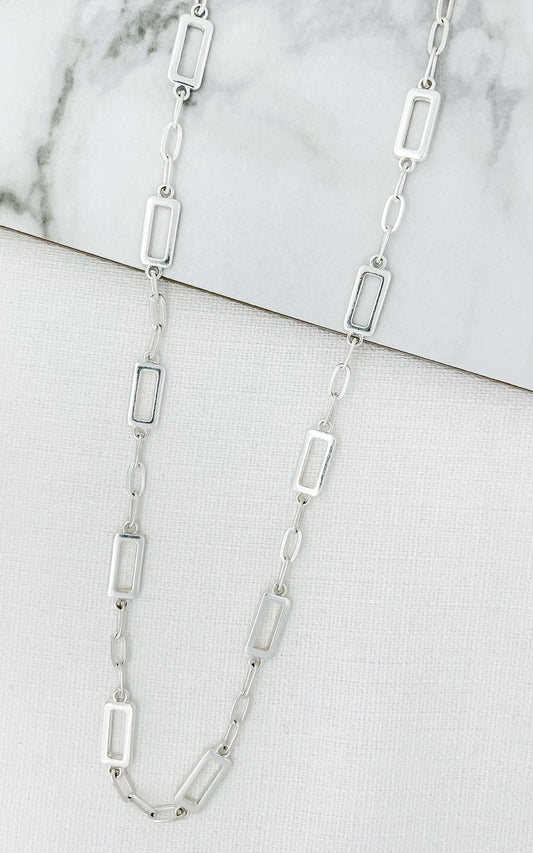 Long Paper Clip Chain Necklace in Silver