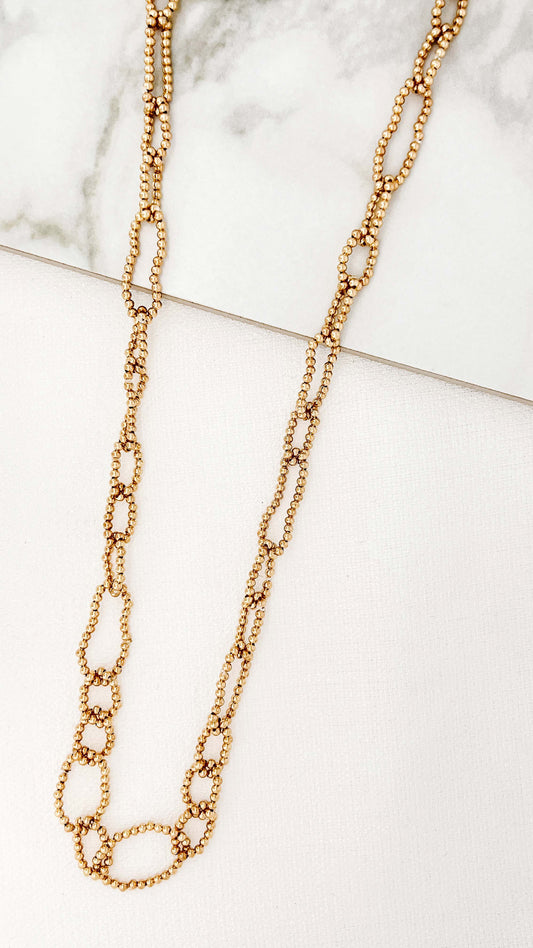 Long Beaded Chain Necklace in Gold
