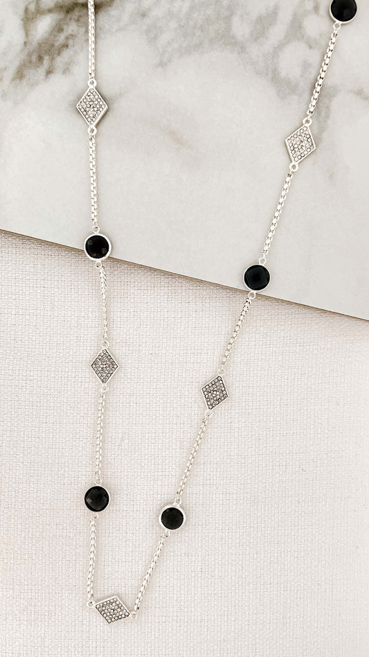 Long Dimond Crystal Necklace in Silver