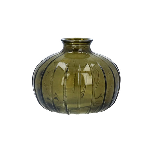Olive Green Onion Bud Glass 9cm Vase