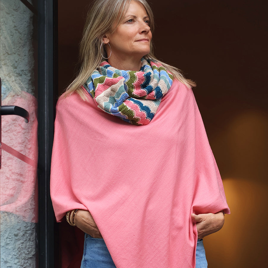 Fine Knitted Recycled Blend Poncho Rose Pink