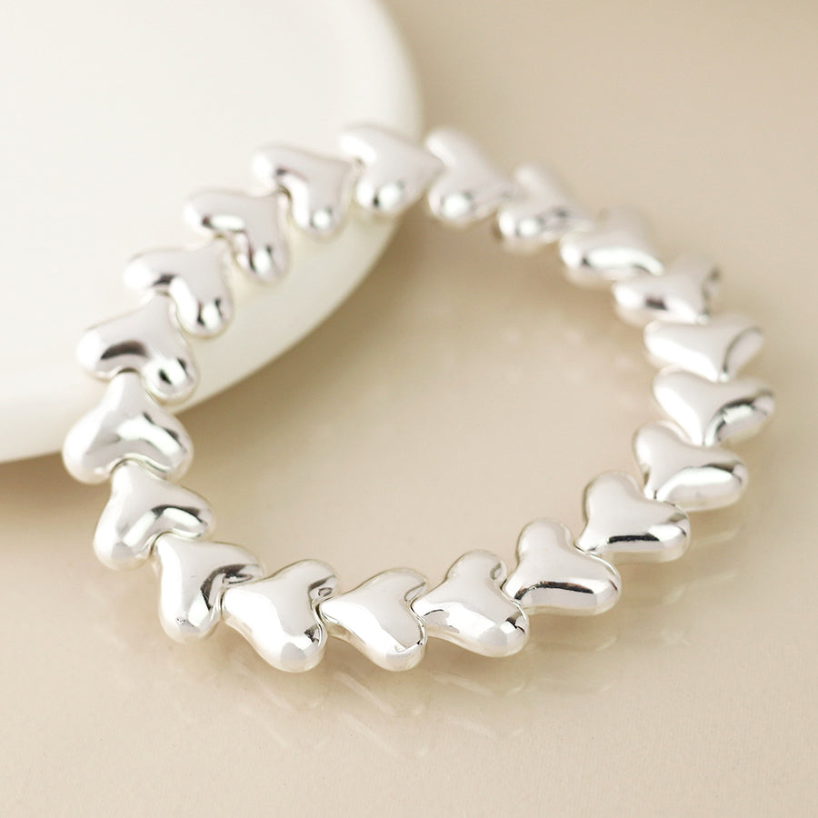 Polished Hearts Stretch Bracelet Silver