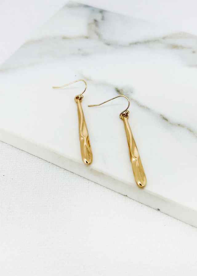 Envy Long Drop Textured Earrings Gold