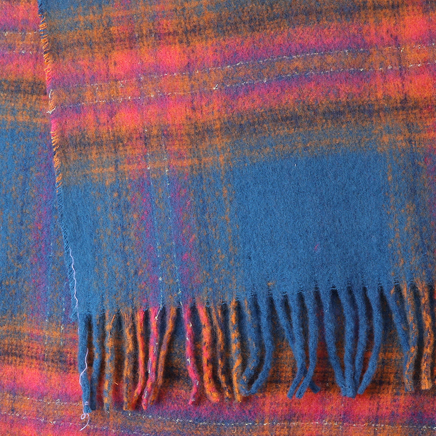 Checkered Cosy Scarf Blue, Pink & Orange