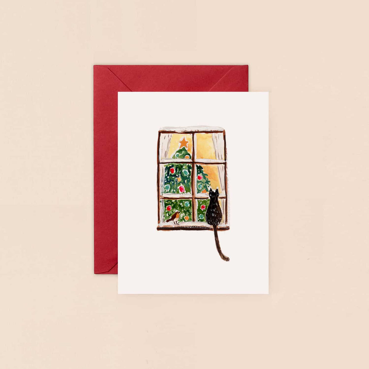 Winter Cat Window Mini Christmas Card