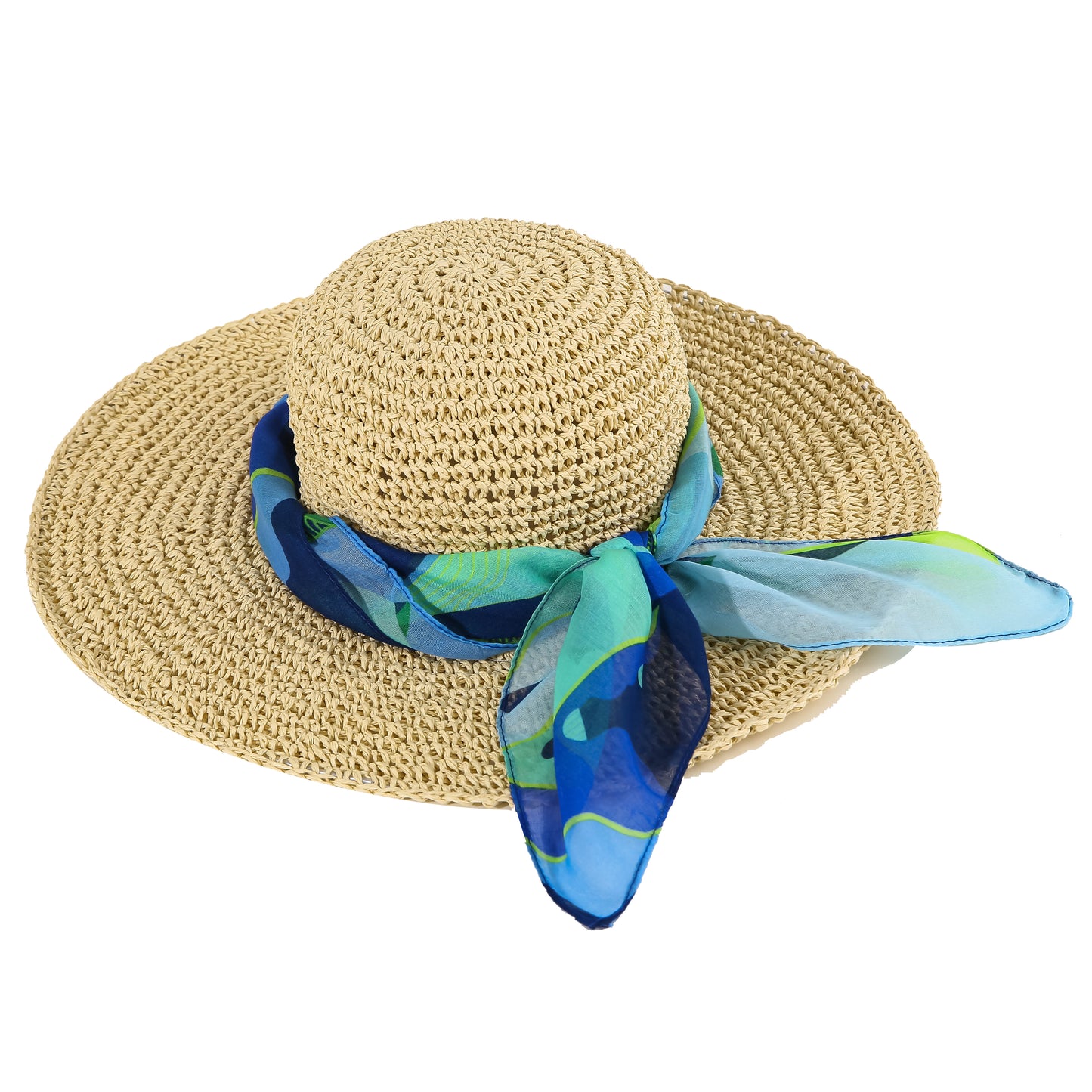 Sun Hat With Blue Leaf Detachable Scarf
