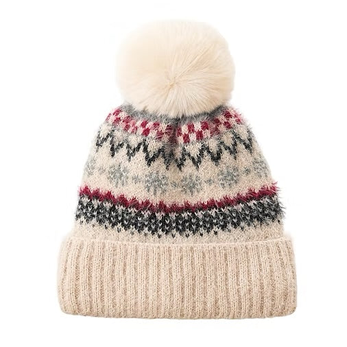 Pom-Pom Fair Isle Hat Ivory