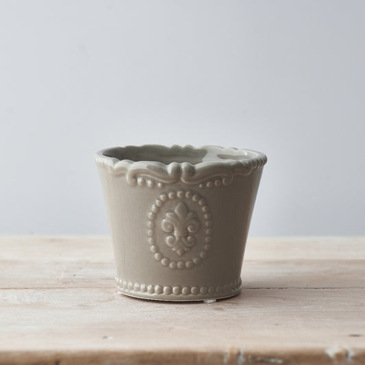 Fleur De Lis Ceramic Pot Grey 11cm
