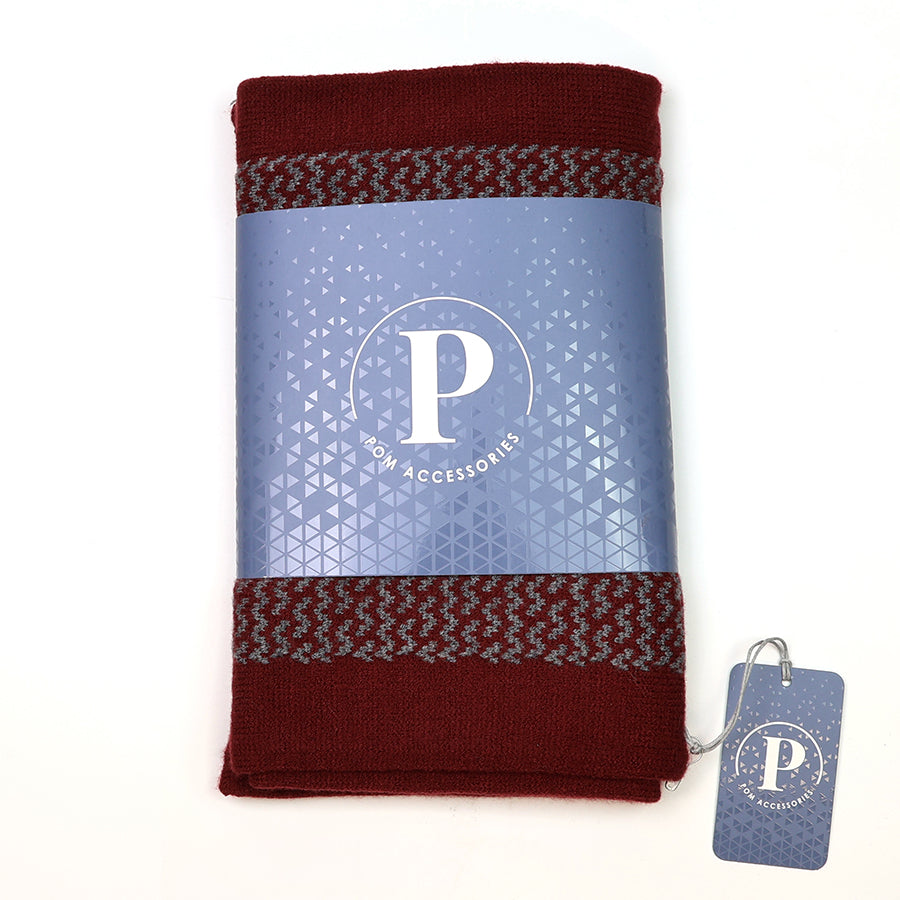 Men’s Knitted Pull Through Scarf in Burgundy & Grey