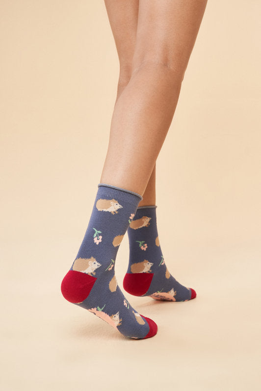 Snuffling Hedgehogs Navy Ankle Socks
