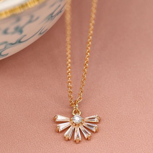Gold Crystal Fan Necklace
