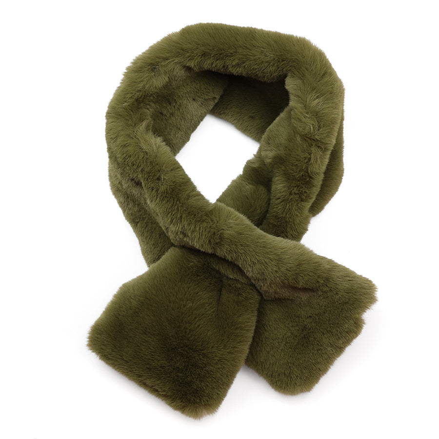Faux Fur Pull Through Scarf Green