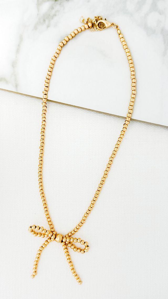 Envy Bow Bead Short Necklace Gold