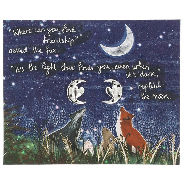 Fox Under The Moon Friendship Heart & Moon Earrings