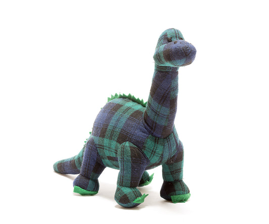 Diplodocus Dinosaur Soft Toy in Blue Tartan