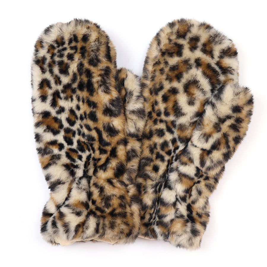 Faux Fur Mittens in Leopard Print