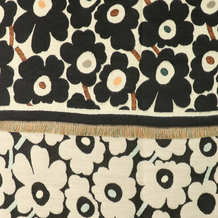 Black & White Poppy Print Jaquard Scarf