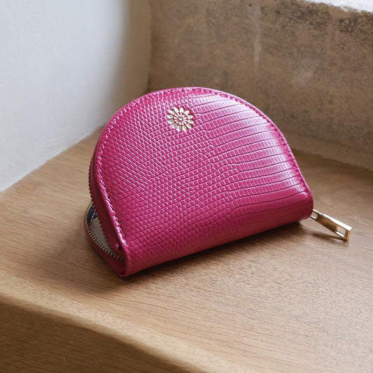 Pink Faux Textured Leather Half Moon Bag