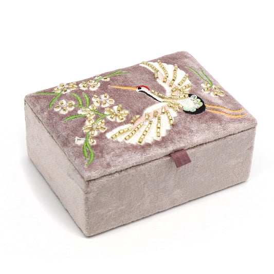Mink Crane Embroidered Velvet Jewellery Box