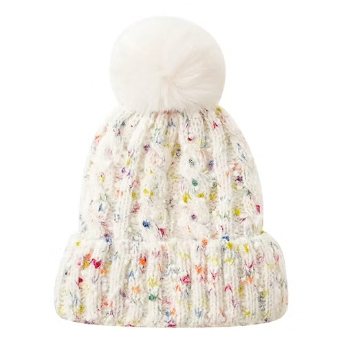 Pom-Pom Speckled Hat White