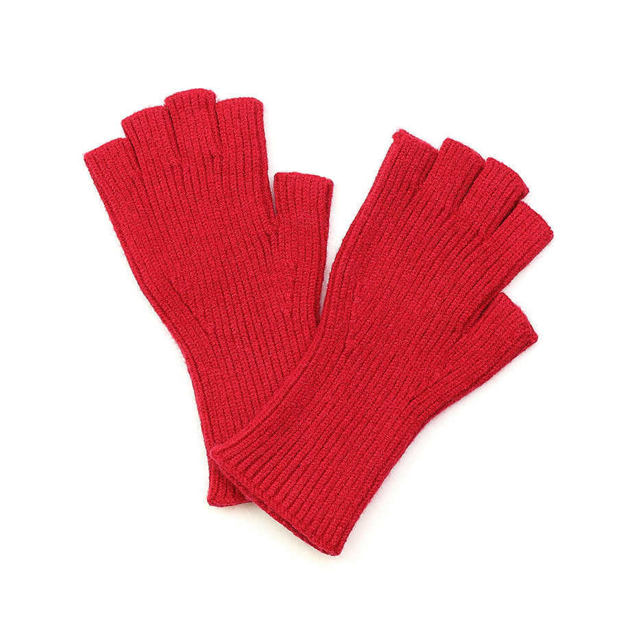 Ribbed Knit Fingerless Gloves Rose Red