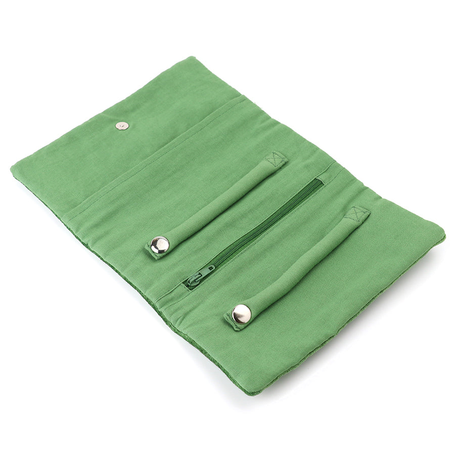 Green Velvet Embroidered Cherries Jewellery Roll