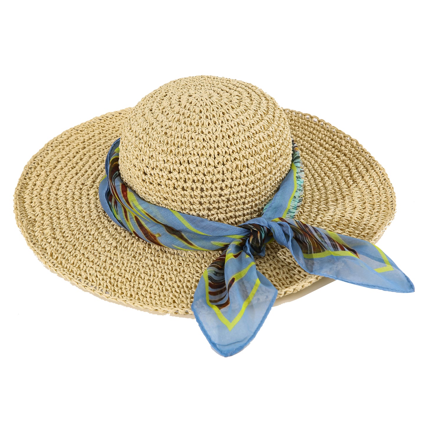 Sun Hat With Blue Detachable Scarf
