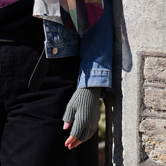 Ribbed Fingerless Gloves Sage Green