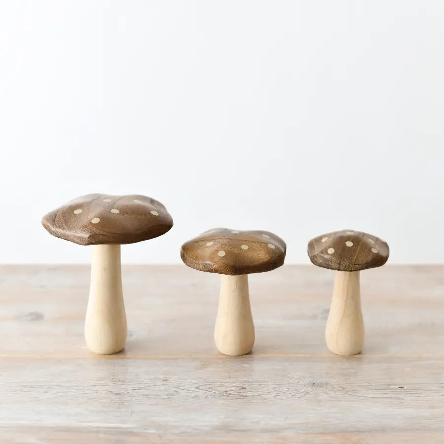 Wooden Mushroom With Gold Dots 12cm