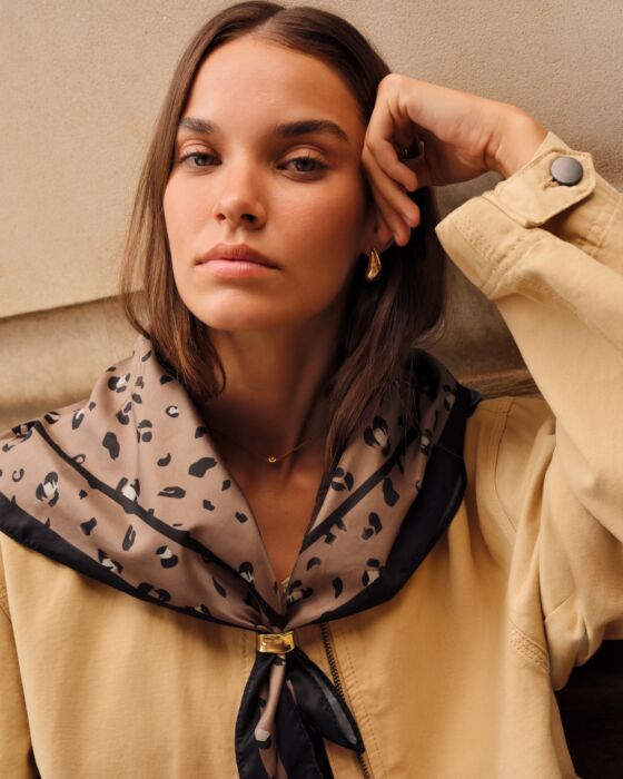 Katie Loxton Leopard Satin Multiway Scarf in Mocha & Black