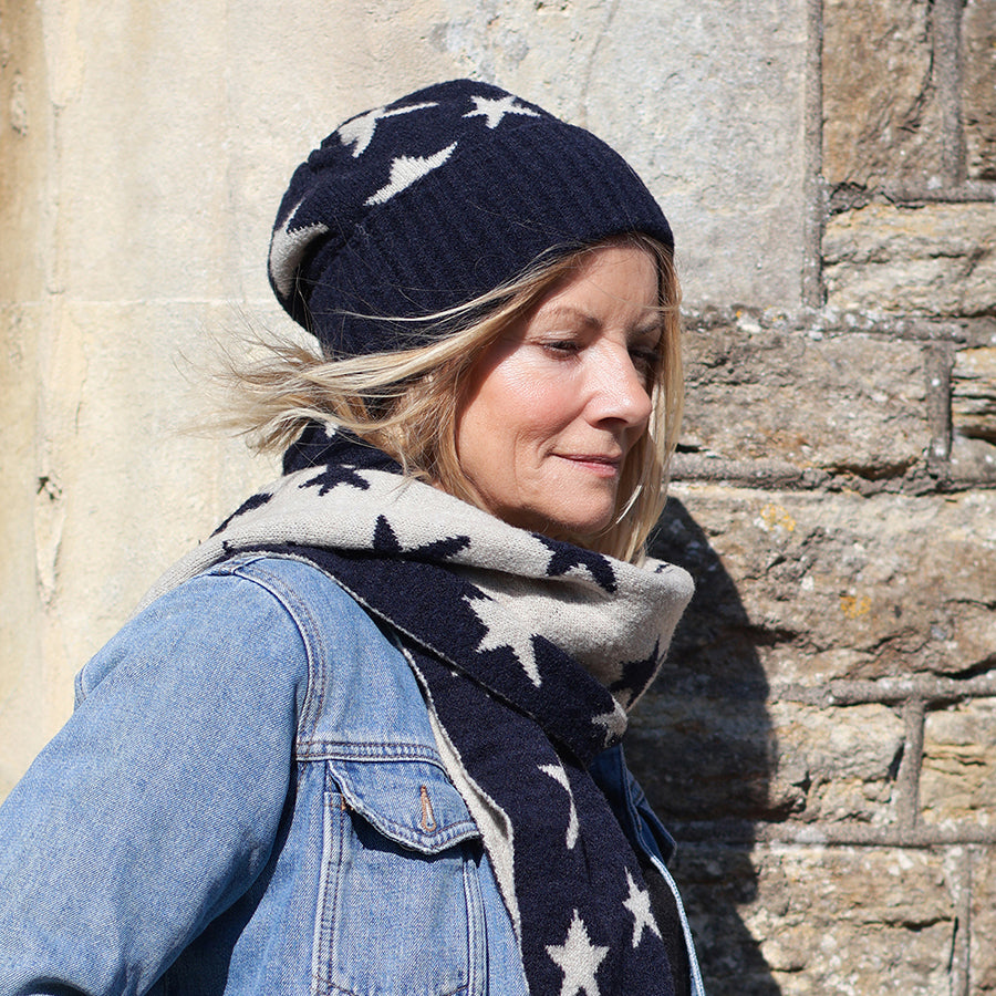 Estelle Navy & Cream Beanie Hat