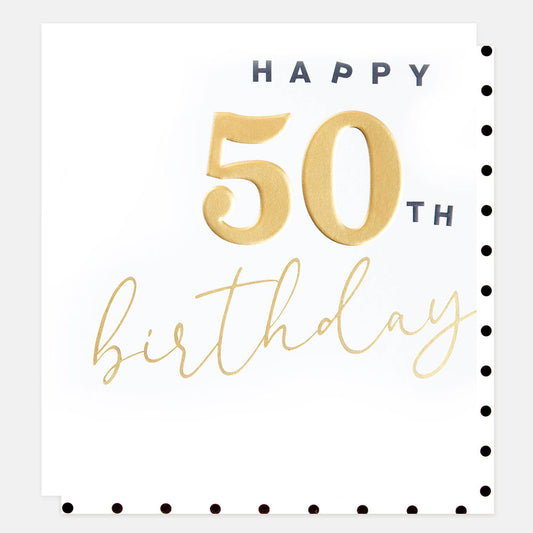 Gold Happy Fiftieth Birthday Card