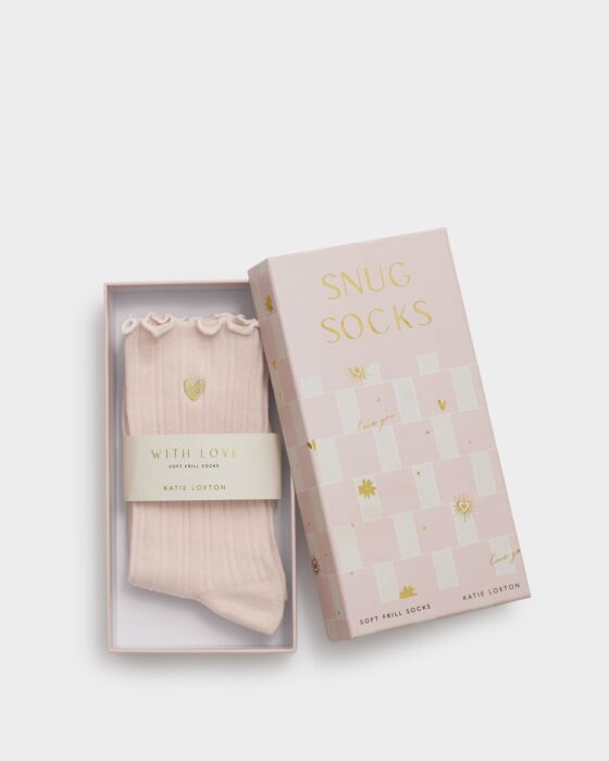 Katie Loxton Gift Boxed Frill Heart Socks Pink