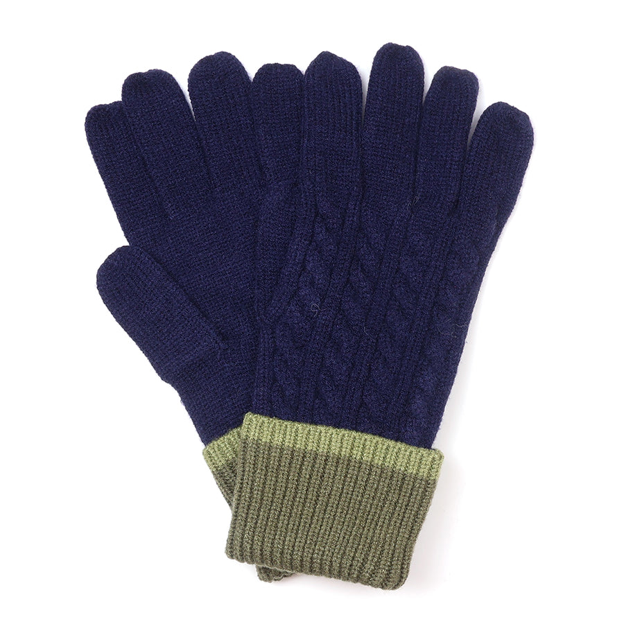Cable Knit Gloves in Navy & Khaki