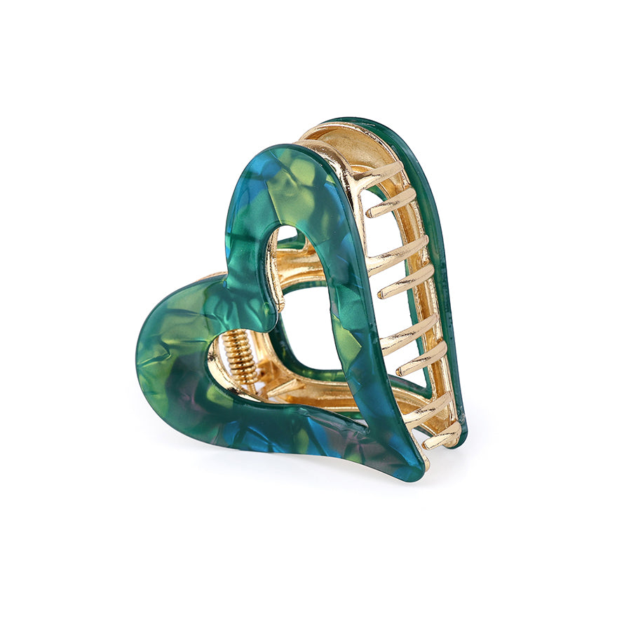 Teal & Gold Heart Claw Clip