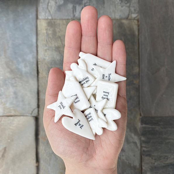 Tiny Porcelain Star Token Merry Christmas