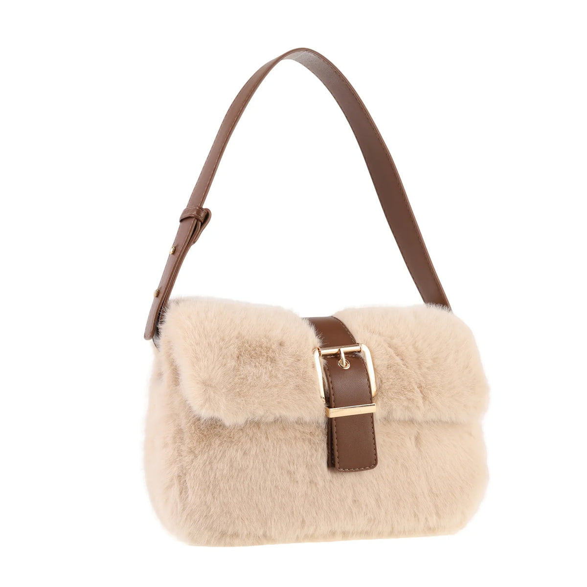 Luxury Faux Fur Shoulder Bag Linen