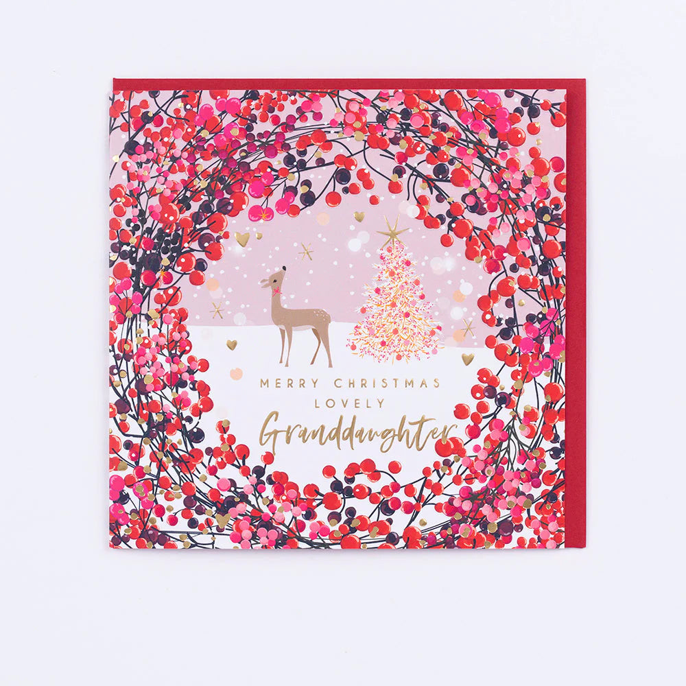 Grandaughter Berries and Deer Christmas Card